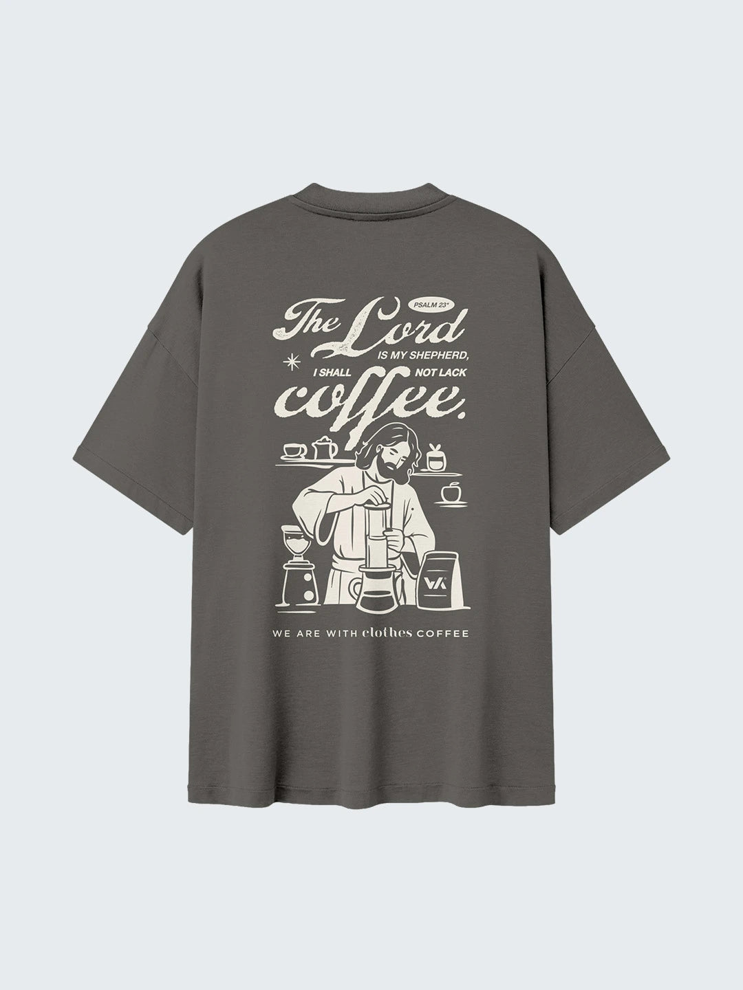 Camiseta WE ARE x Clothes Coffee gris, gráfico estampado en la espalda