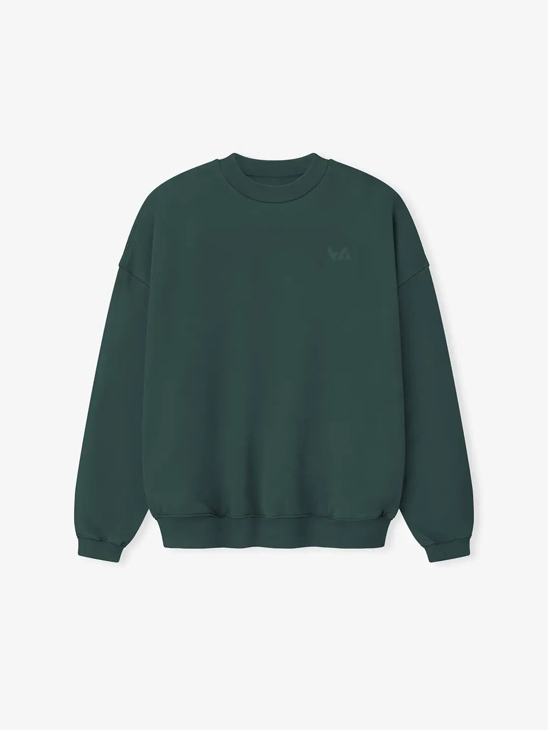 Crewneck oversized WE ARE color verde, vista frontal con cuello redondo, silueta estructurada y logo discreto en el pecho.